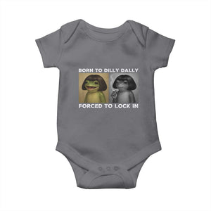 Funny Frog Bob Haircut Baby Onesie Born To Dilly Dally Forced To Lock In TS12 Charcoal Print Your Wear