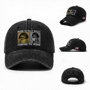 Funny Frog Meme Washed Cotton Baseball Cap Dilly Dally Lock In Meme TS12 Washed Cap Universal Fit Black Print Your Wear