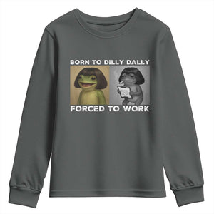 Funny Frog Meme Youth Sweatshirt Dilly Dally Lock In Meme TS12 Dark Heather Print Your Wear