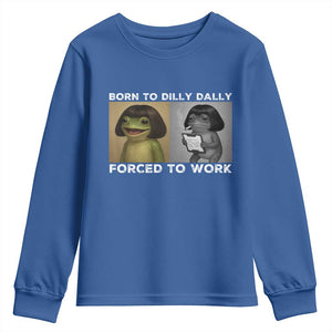 Funny Frog Meme Youth Sweatshirt Dilly Dally Lock In Meme TS12 Royal Blue Print Your Wear