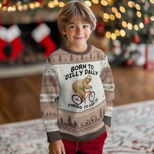 Funny Sloth Lover Ugly Christmas Sweater Born To Dilly Dally Forced To Lock In TS12 Mocha Mousse Print Your Wear