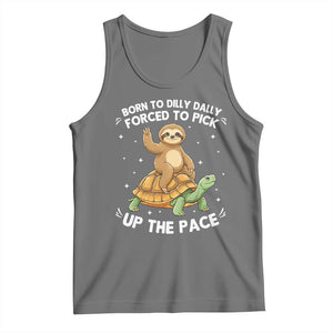 Funny Sloth Riding Turtle Tank Top Born To Dilly Dally Forced To Pick Up The Pace TS12 Black Heather Print Your Wear