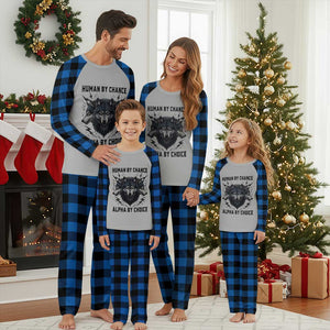 Alpha By Choice Human By Chance Wolf Mindset Quote Plaid Pajama Set TS12 Blue Plaid Print Your Wear