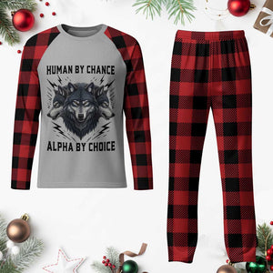 Alpha By Choice Human By Chance Wolf Mindset Quote Plaid Pajama Set TS12 Buffalo Plaid Print Your Wear