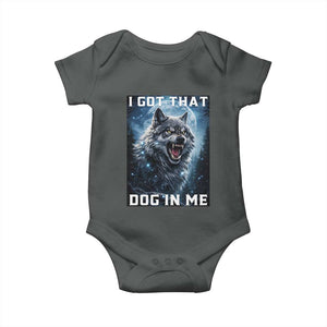 Funny Werewolf Meme Unhinged Baby Onesie I Got That Dog In Me TS12 Dark Heather Print Your Wear