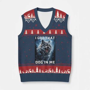 Funny Werewolf Meme Unhinged V-Neck Knit Sweater Vest I Got That Dog In Me TS12 Navy Red Print Your Wear