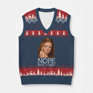 Funny Doll Face Disgusted V-Neck Knit Sweater Vest Nope Not Today Meme TS12 Navy Red Print Your Wear