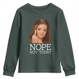 Funny Doll Face Disgusted Youth Sweatshirt Nope Not Today Meme TS12 Dark Forest Green Print Your Wear