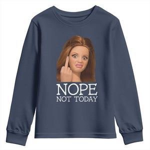 Funny Doll Face Disgusted Youth Sweatshirt Nope Not Today Meme TS12 Navy Print Your Wear