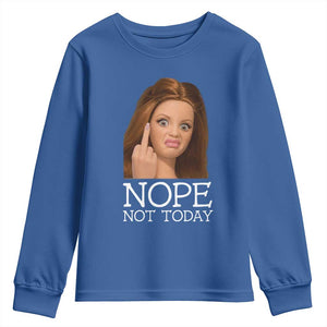 Funny Doll Face Disgusted Youth Sweatshirt Nope Not Today Meme TS12 Royal Blue Print Your Wear