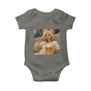 Funny Smoking And Drinking Doll Meme Baby Onesie Weekend Relaxation TS12 Military Green Print Your Wear