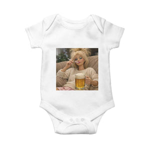 Funny Smoking And Drinking Doll Meme Baby Onesie Weekend Relaxation TS12 White Print Your Wear