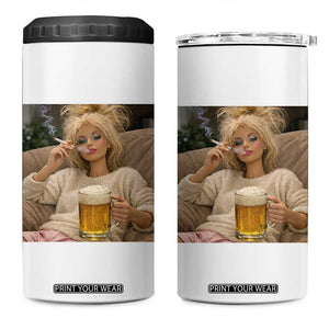 Funny Smoking And Drinking Doll Meme 4 in 1 Can Cooler Tumbler Weekend Relaxation TS12 One Size: 16 oz White Print Your Wear