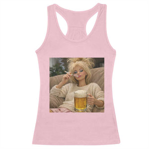 Funny Smoking And Drinking Doll Meme Racerback Tank Top Weekend Relaxation TS12 Light Pink Print Your Wear