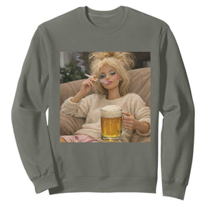 Funny Smoking And Drinking Doll Meme Sweatshirt Weekend Relaxation TS12 Military Green Print Your Wear