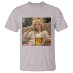 Funny Smoking And Drinking Doll Meme T Shirt Weekend Relaxation TS12 Ice Gray Print Your Wear