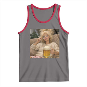 Funny Smoking And Drinking Doll Meme Tank Top Weekend Relaxation TS12 Deep Heather Red Print Your Wear