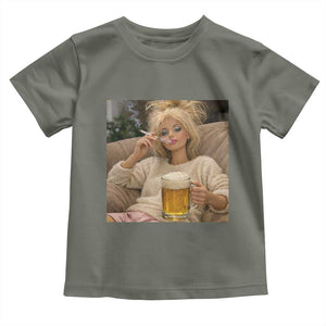 Funny Smoking And Drinking Doll Meme Toddler T Shirt Weekend Relaxation TS12 Military Green Print Your Wear