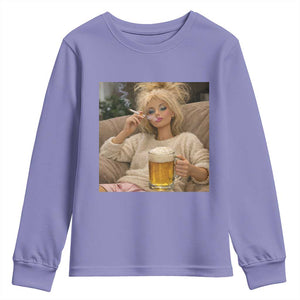 Funny Smoking And Drinking Doll Meme Youth Sweatshirt Weekend Relaxation TS12 Violet Print Your Wear