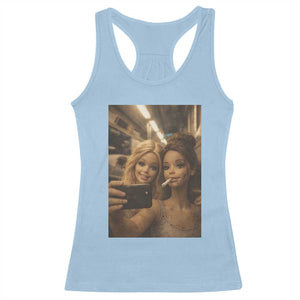 Funny Selfie Doll Meme Racerback Tank Top Aesthetic Doll Face Graphic TS12 Light Blue Print Your Wear