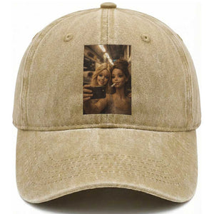 Funny Selfie Doll Meme Washed Cotton Baseball Cap Aesthetic Doll Face Graphic TS12 Print Your Wear