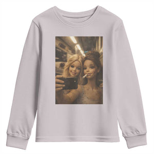 Funny Selfie Doll Meme Youth Sweatshirt Aesthetic Doll Face Graphic TS12 Ice Gray Print Your Wear