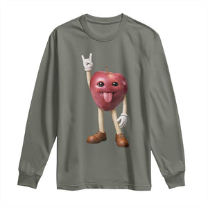 Funny Apple With Face Wapple Meme Long Sleeve Shirt TS12 Military Green Print Your Wear