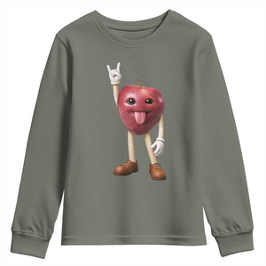 Funny Apple With Face Wapple Meme Youth Sweatshirt TS12 Military Green Print Your Wear