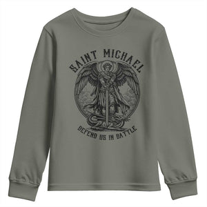 Saint Michael Heavenly Warrior Youth Sweatshirt Defend Us In Battle TS12 Military Green Print Your Wear