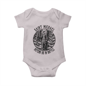 Saint Michael Defend Us In Battle Baby Onesie American Flag Patriotic TS12 Ice Gray Print Your Wear