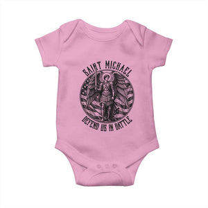 Saint Michael Defend Us In Battle Baby Onesie American Flag Patriotic TS12 Light Pink Print Your Wear