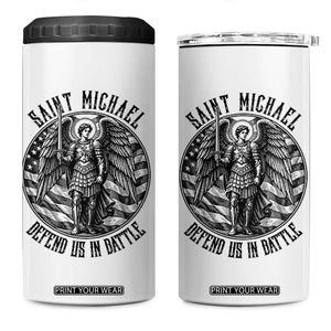Saint Michael Defend Us In Battle 4 in 1 Can Cooler Tumbler American Flag Patriotic TS12 One Size: 16 oz White Print Your Wear