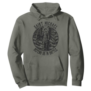 Saint Michael Defend Us In Battle Hoodie American Flag Patriotic TS12 Military Green Print Your Wear