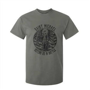 Saint Michael Defend Us In Battle T Shirt For Kid American Flag Patriotic TS12 Military Green Print Your Wear