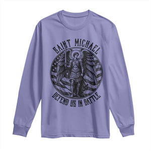 Saint Michael Defend Us In Battle Long Sleeve Shirt American Flag Patriotic TS12 Violet Print Your Wear