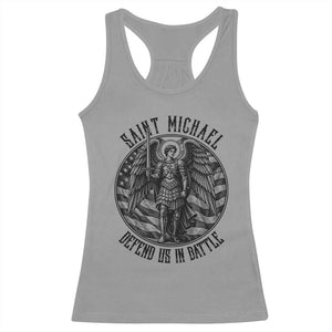 Saint Michael Defend Us In Battle Racerback Tank Top American Flag Patriotic TS12 Sport Gray Print Your Wear