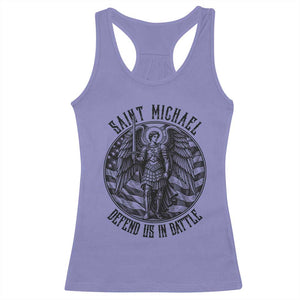 Saint Michael Defend Us In Battle Racerback Tank Top American Flag Patriotic TS12 Violet Print Your Wear