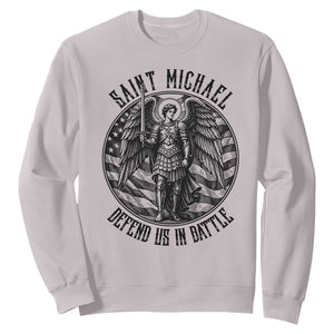 Saint Michael Defend Us In Battle Sweatshirt American Flag Patriotic TS12 Ice Gray Print Your Wear