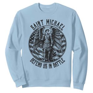 Saint Michael Defend Us In Battle Sweatshirt American Flag Patriotic TS12 Light Blue Print Your Wear