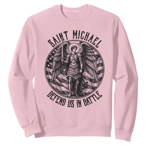 Saint Michael Defend Us In Battle Sweatshirt American Flag Patriotic TS12 Light Pink Print Your Wear