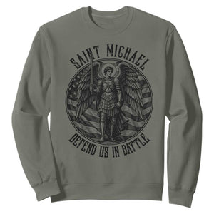 Saint Michael Defend Us In Battle Sweatshirt American Flag Patriotic TS12 Military Green Print Your Wear