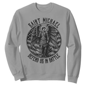 Saint Michael Defend Us In Battle Sweatshirt American Flag Patriotic TS12 Sport Gray Print Your Wear
