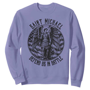 Saint Michael Defend Us In Battle Sweatshirt American Flag Patriotic TS12 Violet Print Your Wear