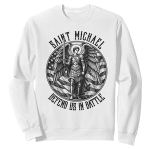 Saint Michael Defend Us In Battle Sweatshirt American Flag Patriotic TS12 White Print Your Wear