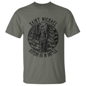 Saint Michael Defend Us In Battle T Shirt American Flag Patriotic TS12 Military Green Print Your Wear
