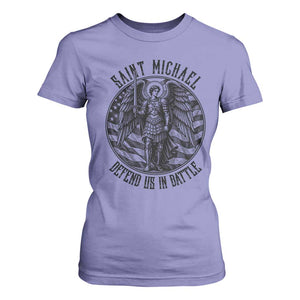 Saint Michael Defend Us In Battle T Shirt For Women American Flag Patriotic TS12 Violet Print Your Wear