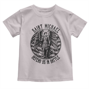Saint Michael Defend Us In Battle Toddler T Shirt American Flag Patriotic TS12 Ice Gray Print Your Wear