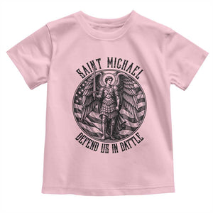 Saint Michael Defend Us In Battle Toddler T Shirt American Flag Patriotic TS12 Light Pink Print Your Wear