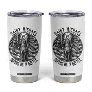 Saint Michael Defend Us In Battle Tumbler Cup American Flag Patriotic TS12 White Print Your Wear