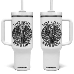 Saint Michael Defend Us In Battle Tumbler With Handle American Flag Patriotic TS12 One Size: 40 oz White Print Your Wear